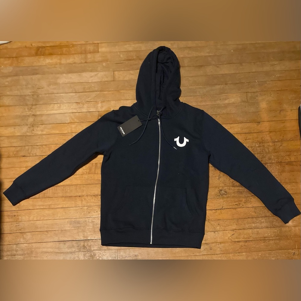 navy blue true religion zip up hoodie